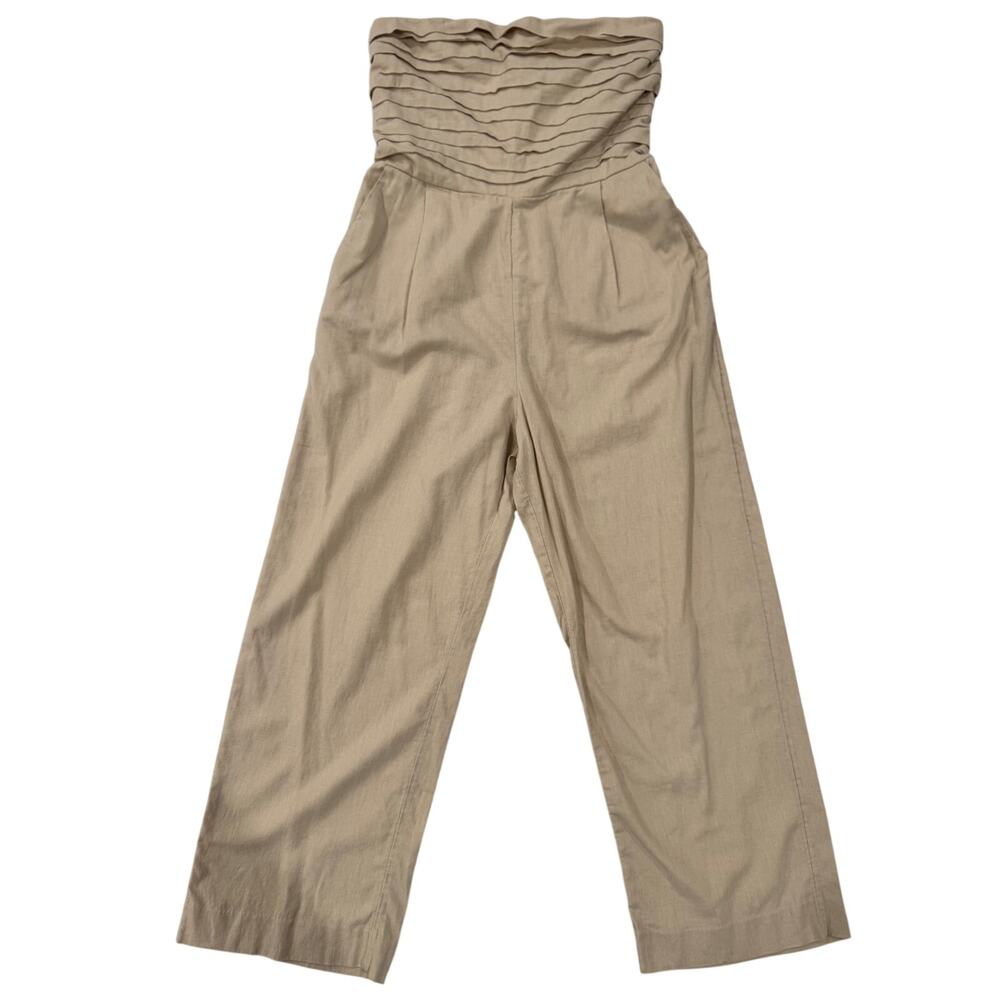 Abercrombie & Fitch Emerson Linen Blend Strapless Jumpsuit Beige Size LP Petite - Picture 3 of 16